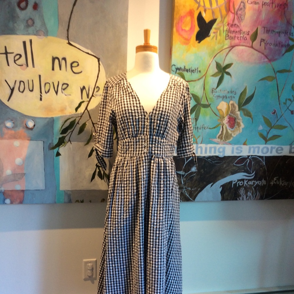 Monsoon Dolly Gingham Midi Dress Black and White